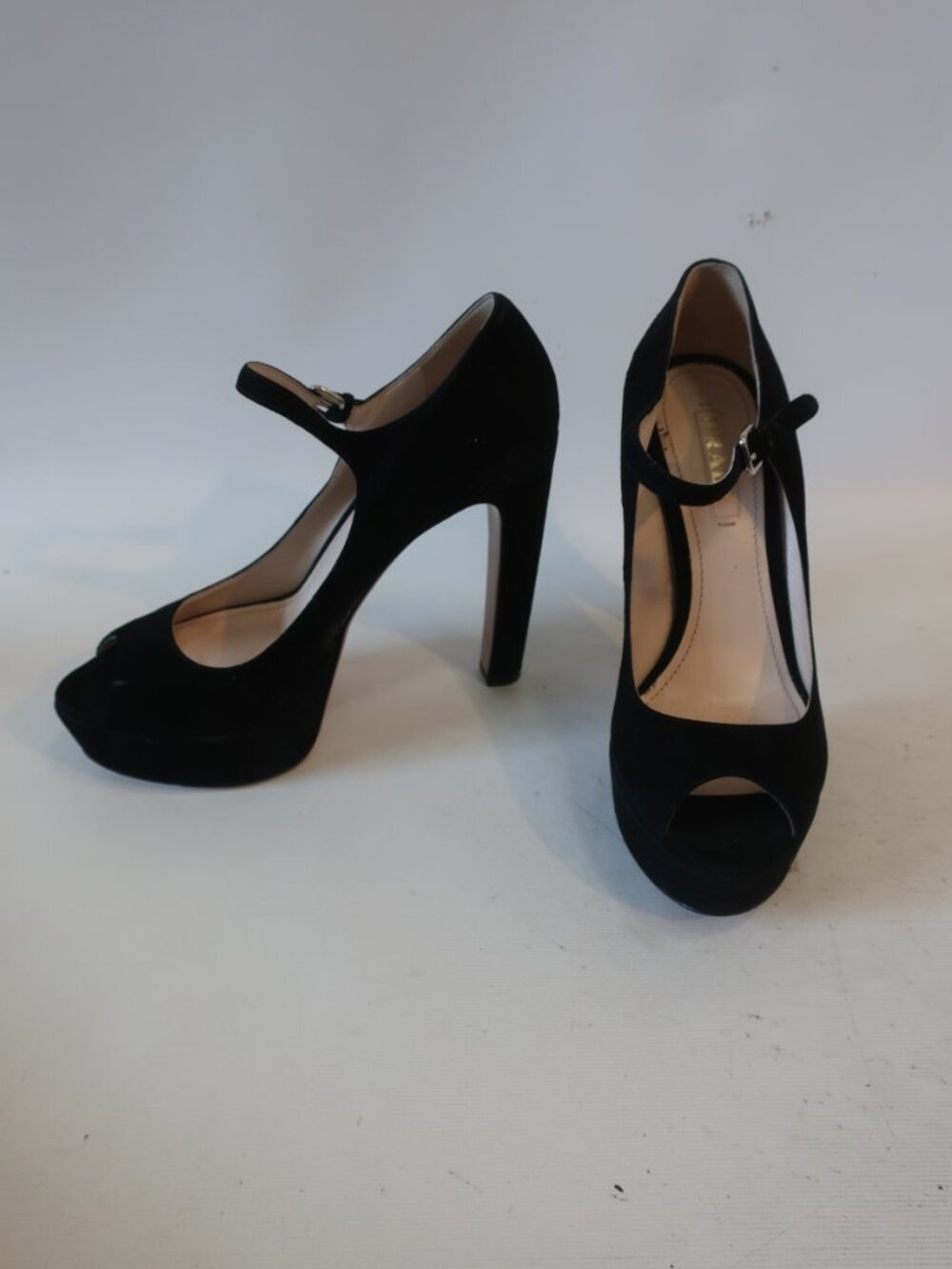 Prada Calzature Donna Black Suede Peep Toe Platform Toe Box Heels 39/US 9